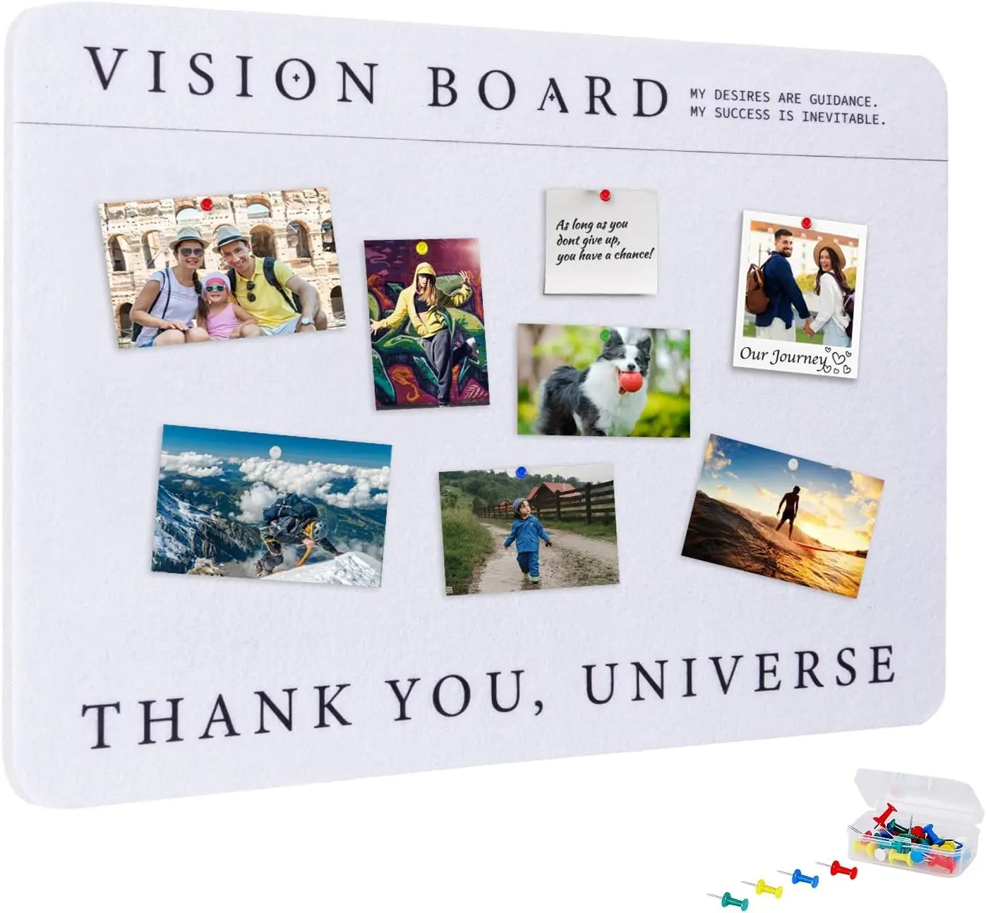 Decorative Rectangular Felt Pin Vision Board - Minimalist Foldable DIY Dream Planning Pushpin Set for Home, Office Use, Compact