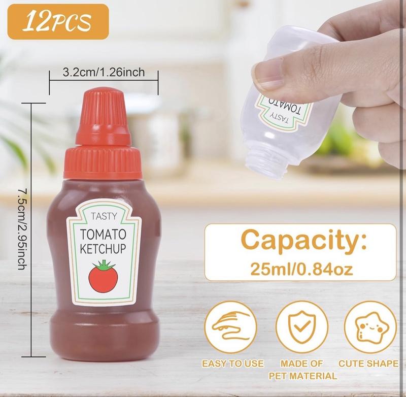 12Pcs Mini Ketchup Bottles, Portable Mini Squeeze Bottle, Mini Sauce Condiment Bottles and Dressing to Go for Lunch(25ml/0.88oz)