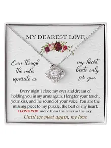 My Dearest Love Love Knot Necklace with Romantic Message Card and Gift Box Anniversary,Valentine’s Day Gift Long Distance Necklace