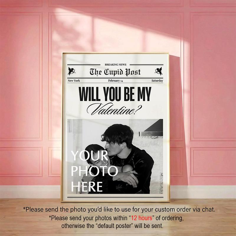 CUSTOM Valentines Day Newspaper Poster, Will You Be My Valentine Art Print, Gift For Lover, Couple Room Decor