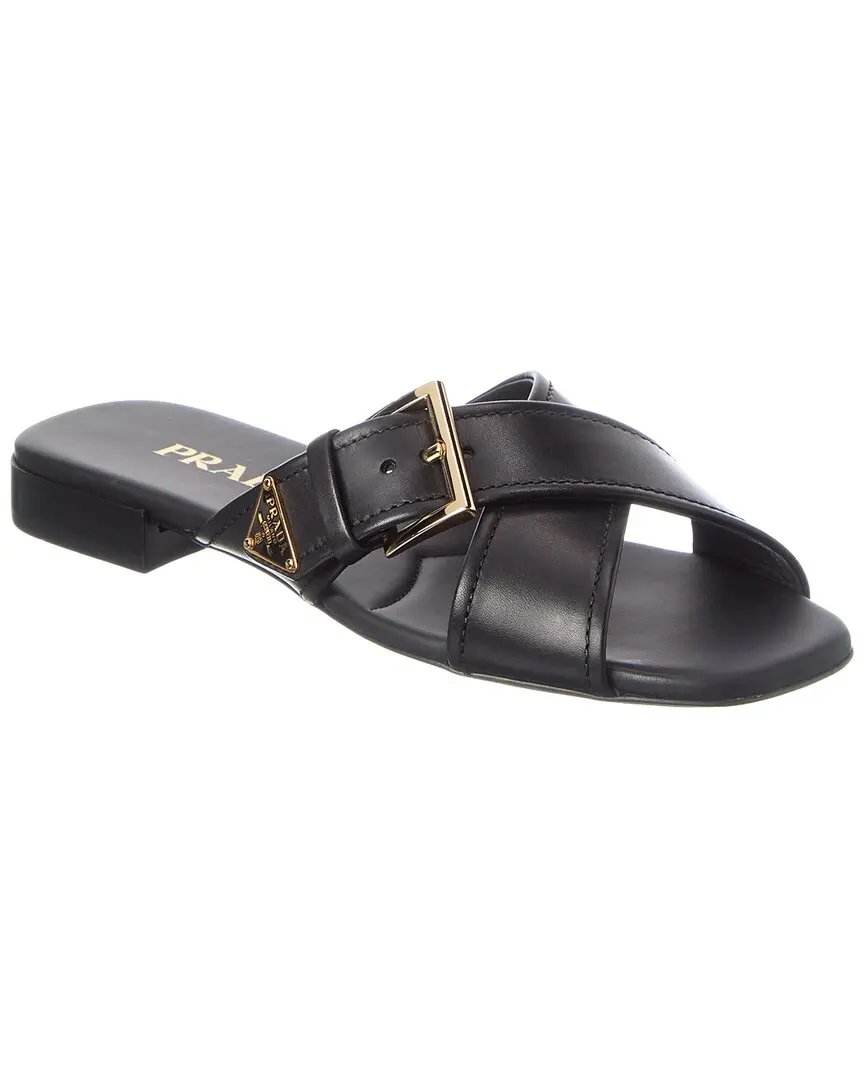 Prada Logo Crisscross Leather Sandal