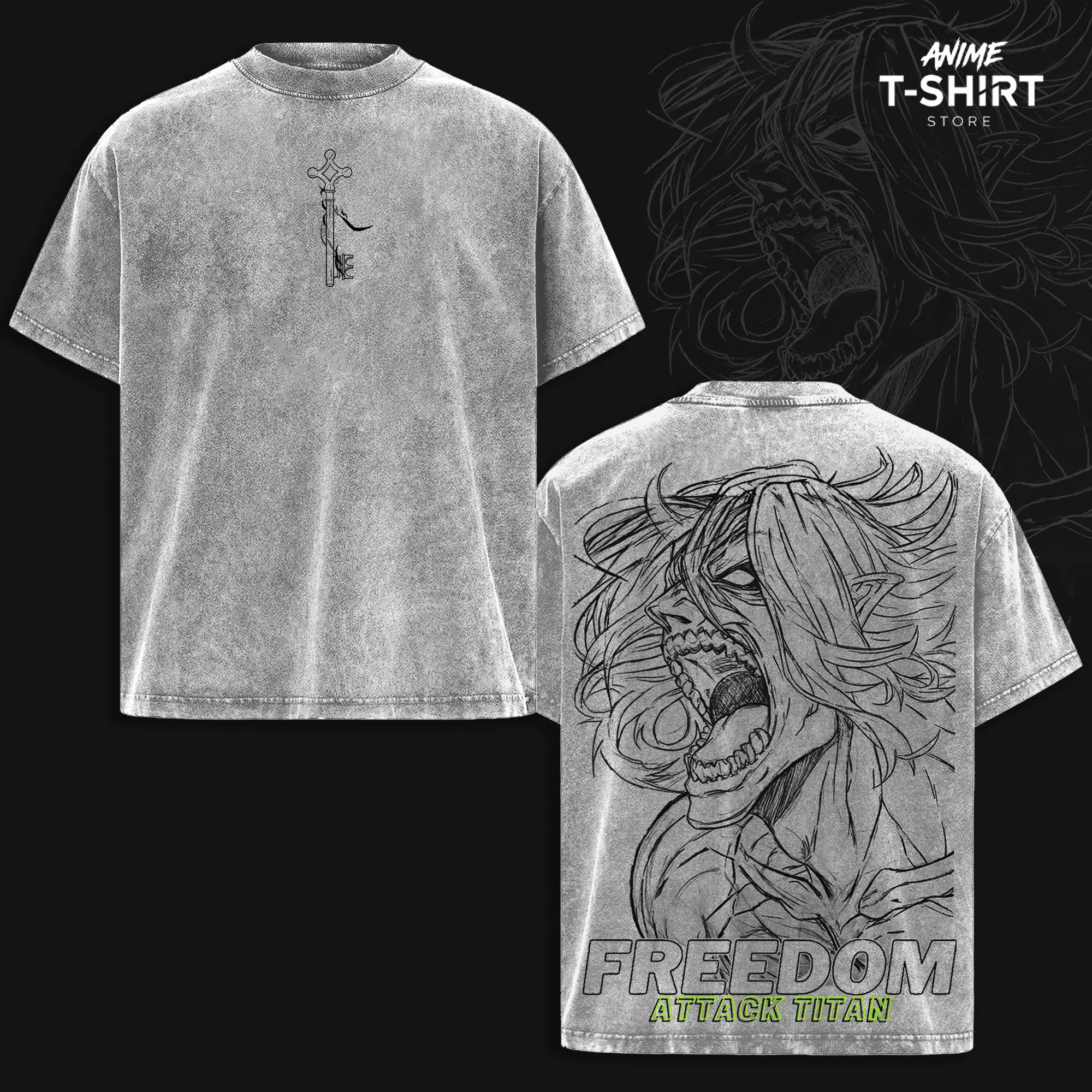 Eren Yeager Attack on Titan Anime T-Shirt, Vintage Washed Graphic Tee, Oversized Streetwear Fit, Unisex Casual Top, Gift for Anime Fans
