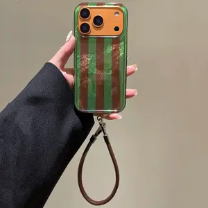 IPhone 13/16/17 Pro Max | Brown Green Stripe | Hand Rope | Christmas Gift | Suitable for iPhone 11 12 13 14 15 16 17 Pro Max | Cover, Protection, Accessories
