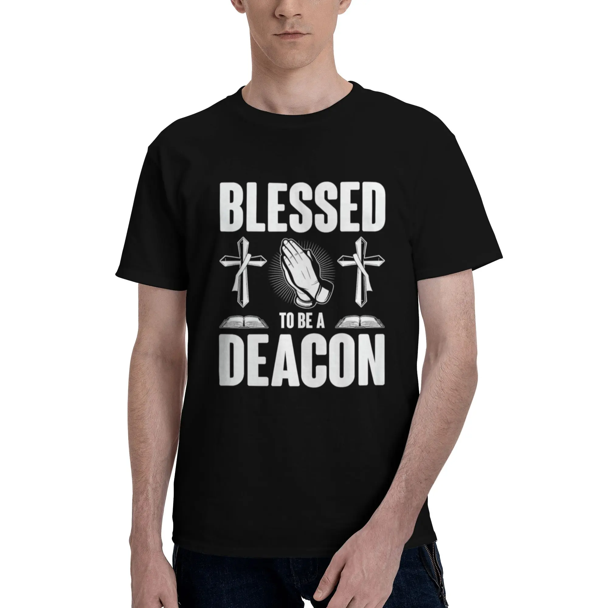Men's Religious Deacon Print Cotton T-Shirt - Casual Short-Sleeve, Round-Neck, Loose-Fit Church Apparel for Clergy