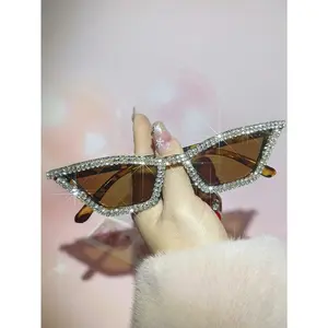 1pcs Rhinestone Sparkle Glam Pink Cat Eye Glasses for Weddings Festivals Y2K Style blackburn  shades vsp  vision  care game day sunglasses chrome hearts  frames trendy beach