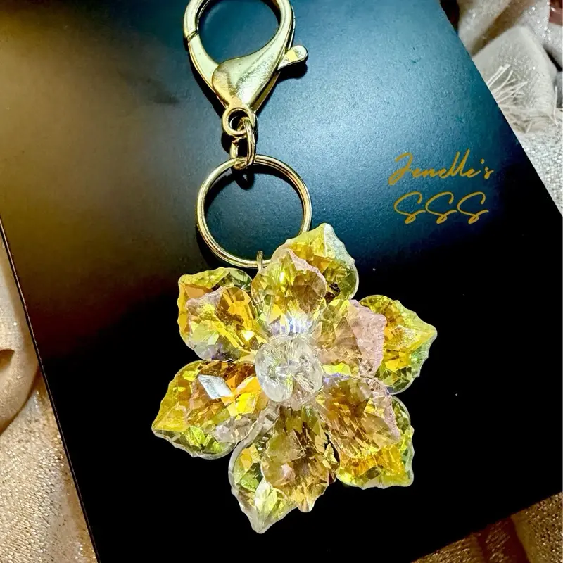 Beaded lotus flower glamour keychain fashion accessory