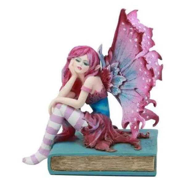 Ebros Amy Brown Missing You Magenta Book Fairy Statue 6" Tall Fantasy Mythical Faery Magic Watercolor Collectible Decor Figurine