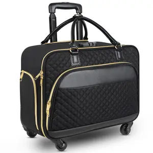 Rolling Laptop Bag, 17.3 Inch Rolling Briefcase for Women with 4 Spinner Wheels, Water Rresistant Rolling Computer Bag with Lock, Rolling Bag for Travel Work Business Overnight Teacher, Black