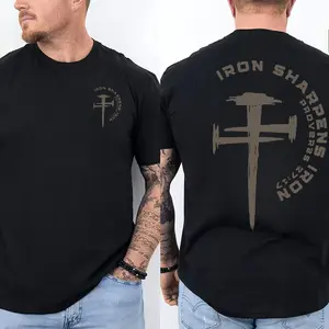 Men's Short-Sleeve T-Shirt, Iron Sharpens Iron Proverbs 27:17 Christian Cross Design