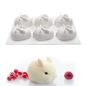 3D Easter Bunny Silicone Mold for Baking Rabbit Shape Mousse Cake, French Dessert, Chocolate, Pastry, Pudding, Jelly, Cake Decoration Mold, Rabbit Shape (6 Cavity)