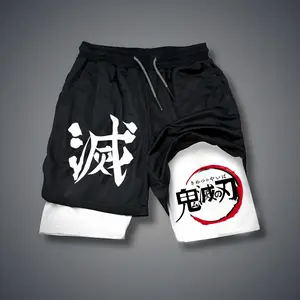 Demon Slayer 80s 90s summer men shorts for men jorts outfit men graphic shorts Double-layer sports shorts Comfortable short shorts summer