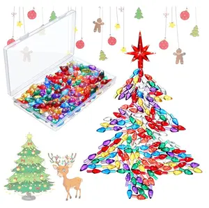 206 Pieces Ceramic Christmas Tree Lights Set Including 200 Pieces Christmas Light Replacement Bulbs Light up Twist 5 Pieces Star with Mini Storage Box for Xmas Tree