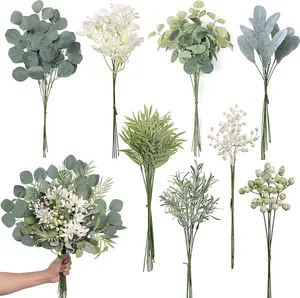 1Set Artificial Greenery Stems Box Set,with 8 Kinds of Faux Plants and Fake Flowers for DIY Bridal Bouquets Wedding Floral Arrangement Table Centerpieces Decoration (Sage Green)