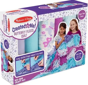 Melissa & Doug Created by Me! Butterfly Fleece Quilt No-Sew Craft Kit (48 Squares 4 feet x 5 feet)
