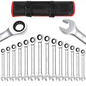 GARVEE 14-Pieces Ratcheting Wrench Set, Metric 6-19mm, Fixed Head Ratcheting Combination Wrenchs, Chrome Vanadium Steel with Storage Bag for truck/garage projects