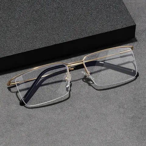 Simple Anti-blue Light Semi-rimless Metal High Quality Eyeglasses for Everyday Use, Basic Frame Minimalist, High-End Business Style, Fashion Lightweight Durable Glasses, Trendy Casual Glasses