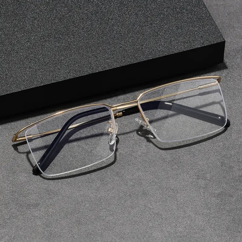Simple Anti-blue Light Semi-rimless Metal High Quality Eyeglasses for Everyday Use, Basic Frame Minimalist, High-End Business Style, Fashion Lightweight Durable Glasses, Trendy Casual Glasses
