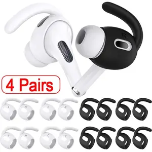 4 Pairs in-Ear Eartips Anti-fall Soft Silicone for Apple Airpods Pro Ear Anti-Slip Grip Earbuds Covers Tips Detachable Soft Comfortable Ear Caps Hooks Protective Earphone Case Cover Earpads with Antislip Earhook for AirPods Pro Wireless Earphones Eartips