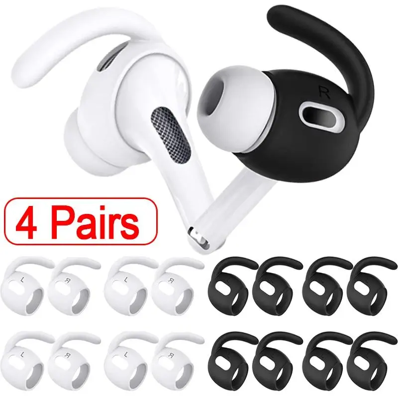 4 Pairs in-Ear Eartips Anti-fall Protection Soft Silicone for Apple Airpods Pro, Headphones, Ear Anti-Slip Grip Earbuds Tips Soft Ear Caps Hooks with Antislip Earhook Wireless Earphones Eartips