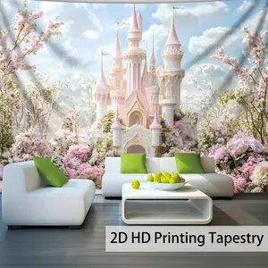 1pc Ultra Large Fairy Tale Castle Floral Landscape Tapestry - Premium Polyester HD Digital Print, Wrinkle-Resistant Indoor Wall Decor for Living Room Bedroom, No Installation Needed with Hanging Clips, Fairy Room Decor, Smooth Texture Fabric