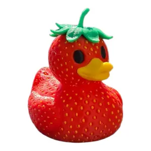 Strawberry duck figure 2 inches tall 3D-printed in hard plastic fruit duck decor