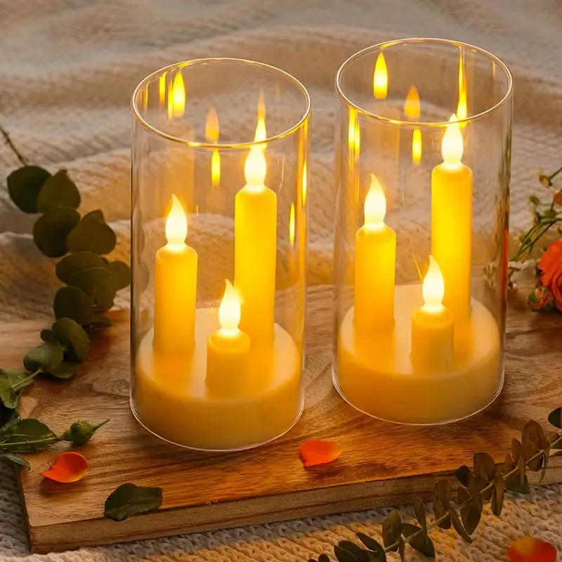 LED Flameless Candle Light, Warm Flickering Candlelight, Three Core Candles, Perfect Home Decor, Ideal for Indoor Holiday Scenes, Atmosphere Lighting, Led Candle Lamp, Decorative Atmosphere Lighting