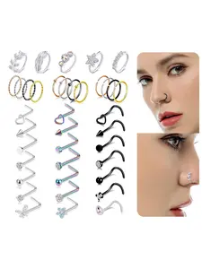 20g Stainless Steel L-Shaped Threaded Nose Studs, Rose, Unisex Cartilage Earring Piercing Jewelry, Nose Rings, 38 Pieces Set