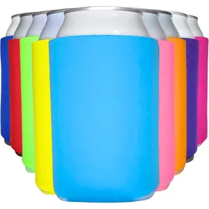 Blank Beer Can Cooler Sleeves (12-Pack) Bulk Sublimation Blanks for Vinyl Plain Soft Foam Can Cooler Sleeves for Soda Cans & Bottles, Assorted Solid Color Black White Multicolor