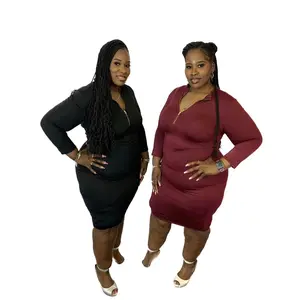 Bodycon Zip MIDI Dress V-Neck