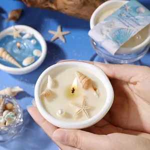 Ocean Plaster Bowl Scented Candle, Seashell & Starfish Decor, Pearl Accents, Coastal Home Decor, Tabletop Centerpiece, Beach Theme Gift