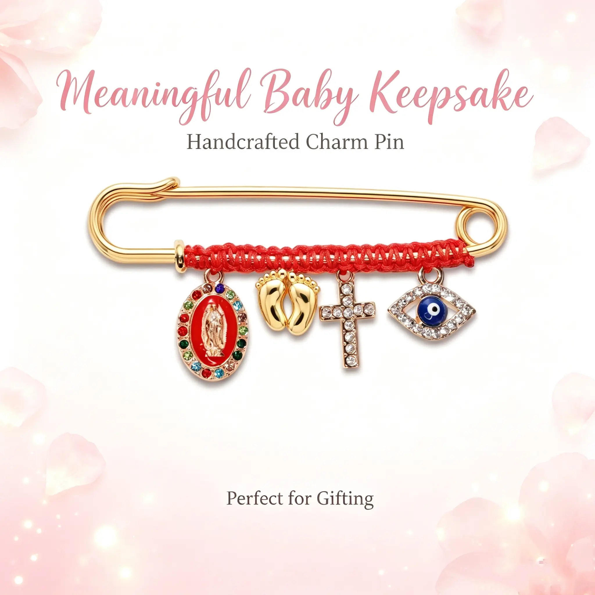 Pregnancy Protection Brooch for Expectant Mothers, Metal Coated Alloy Pin with Symbolic Guardian Charms and Rhinestones, Safety Clip with Red 7-Knot Bracelet, Abs, Engagement, Newborn, Baby Shower Gifts, Evil Eye, For Females, Memorial Day, Metal Coating