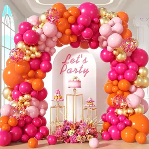 Pink & Orange Balloon Arch Kit Hot Pastel Pink, Orange & Gold Confetti Balloons for Parties & Showers