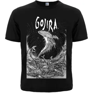 Y2K Gojira Woodblock Whales Black T-Shirt