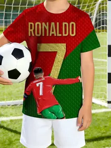 Boys' Round Neck Short Sleeve T-Shirt athleisure Ronaldo Number Seven Football Jersey Pattern 3D printing spring and summer fashion style wear versatile outdoor jersey Soccer Jersey