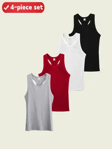 Men's Casual Sleeveless Knit Tank Tops 4 Pack, Plain Color, Versatile Summer Wear, Gym, Fitness & Beach, Essential Wardrobe Items
