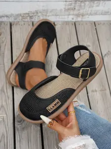 Women's Breathable Mesh Sandals with Adjustable Ankle Strap, Summer Beach Walking Casual Flat Shoes Footwear for Beach (//camouflage)