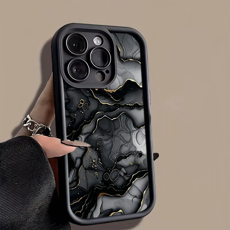 Black Gold Marble Abstract Pattern Phone Case， Luxury Artistic Style for iPhone 17 16 15 14 13 12 11 Plus Pro Max Gift.