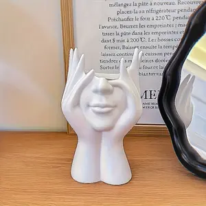 Handmade creative human art makeup brushes and pen holder - Unique creative human art makeup brush holder pen stand, desktop-mounted makeup brush storage box, decorative resin material with anti-drop design statue figurine, Desk Organizer