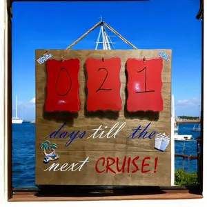 Wooden Door Hanger - 2021 Days Till the Next Cruise Countdown Sign with Red Numbers and Nautical Theme