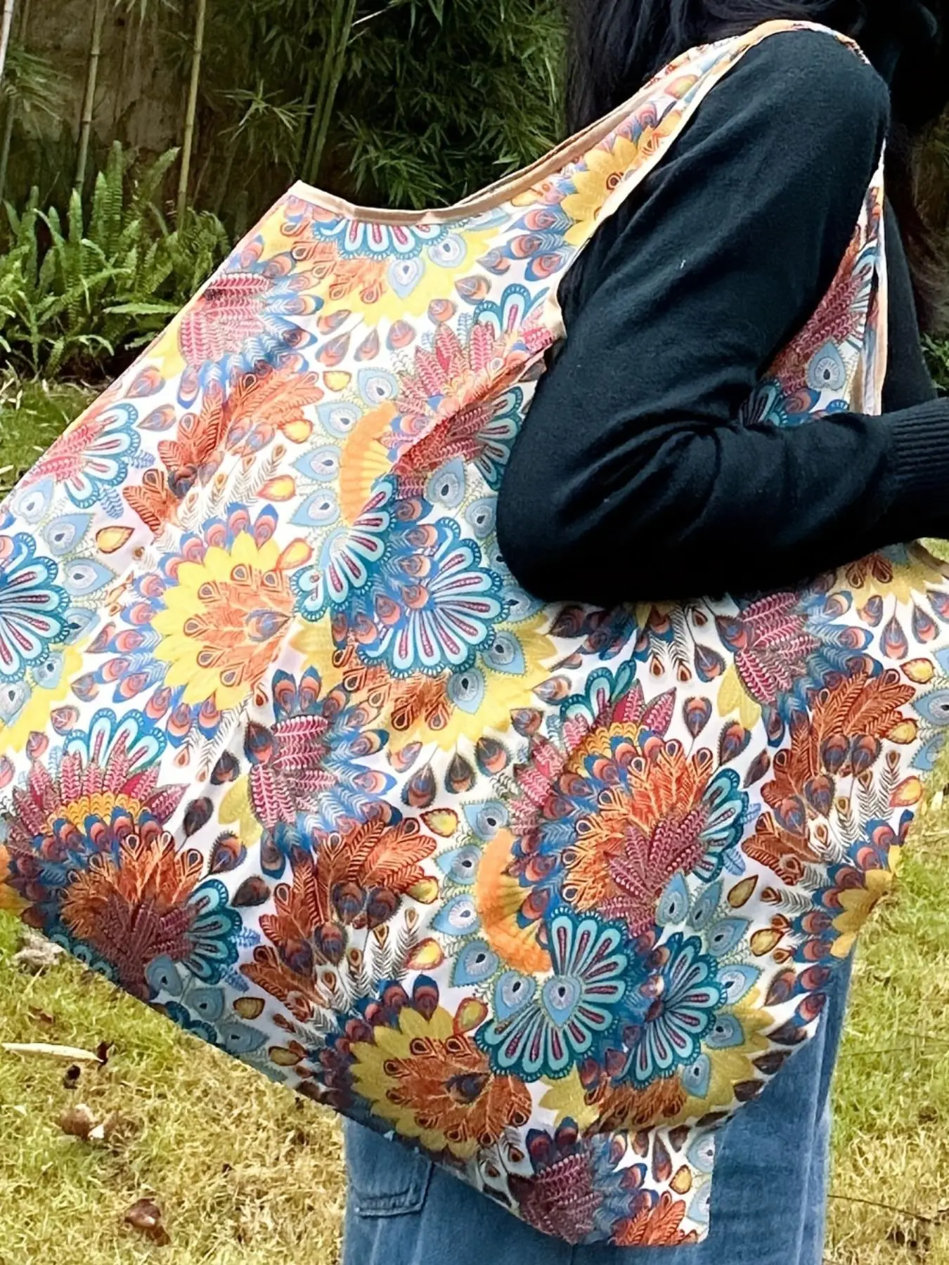 Women's Colorblock All over Print High Load-bearing Tote Bag, Large Capacity Shoulder Bag for Daily Used, Foldable Shopping Bag