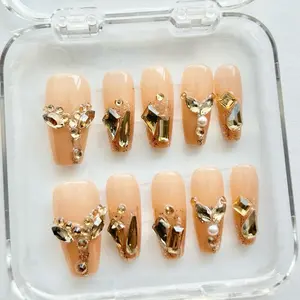 Diamond Press on Nails, acrylic nails with Rhinestone and Acrylic Press on Nails, diamond press on nails, 3d nails , - Assorted Designs in Clear Packaging