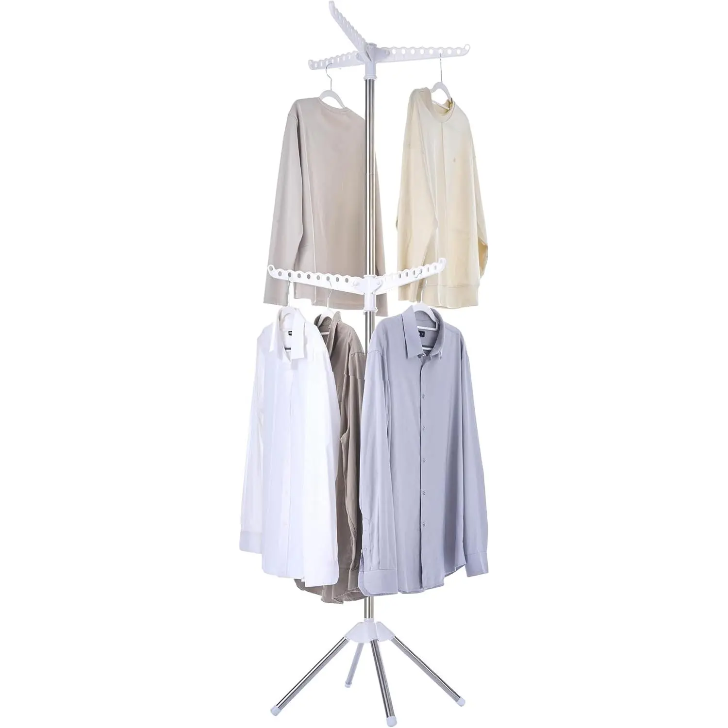 Foldable 74.8 inch 2 Tier Laundry Drying Rack with Rotating Clothes Rail, Holds 54 Clothes, Space Saving Indoor Stainless Steel Drying Rack White Silver CDR002W01