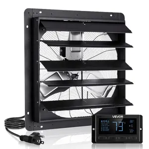 VEVOR 24 inch Shutter Exhaust Fan, Wall Mounted Attic Vent Fan with Smart Programming Variable Speed Temperature Control, 2900 CFM, EC Motor, Timer, for Shed, Garage, Greenhouse Ventilation Cooling, Black