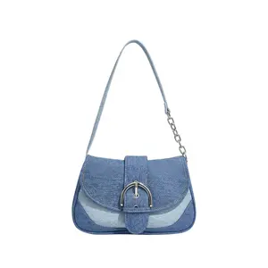 Flap Shoulder Bags Denim Handbags Underarm Satchel Handbag
