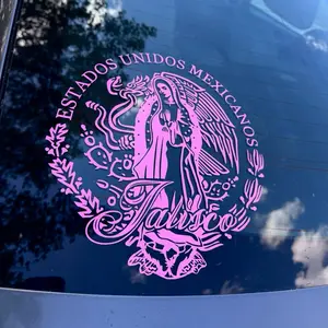 Virgen de Guadalupe with Escudo de Mexico Sticker - Customizable for Cars, Trucks, SUVs, Glass Doors, Windows, Fridges - Available in Multiple Colors Vehicle Exterior Decoration