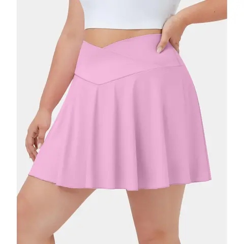 Halara Softlyzero Airy Fabric Comfy High Waisted Crossover 2-in-1 Side Pocket Plus Size Flare InstantCool Tennis Skirt