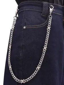 1pc Pants Chains for Men Women, Heavy Duty Waist Chain Thorns Wallet Chain Punk Rock Gothic Hip Hop Accessories, Double Layered Jean Chains for Trousers Pocket Belt