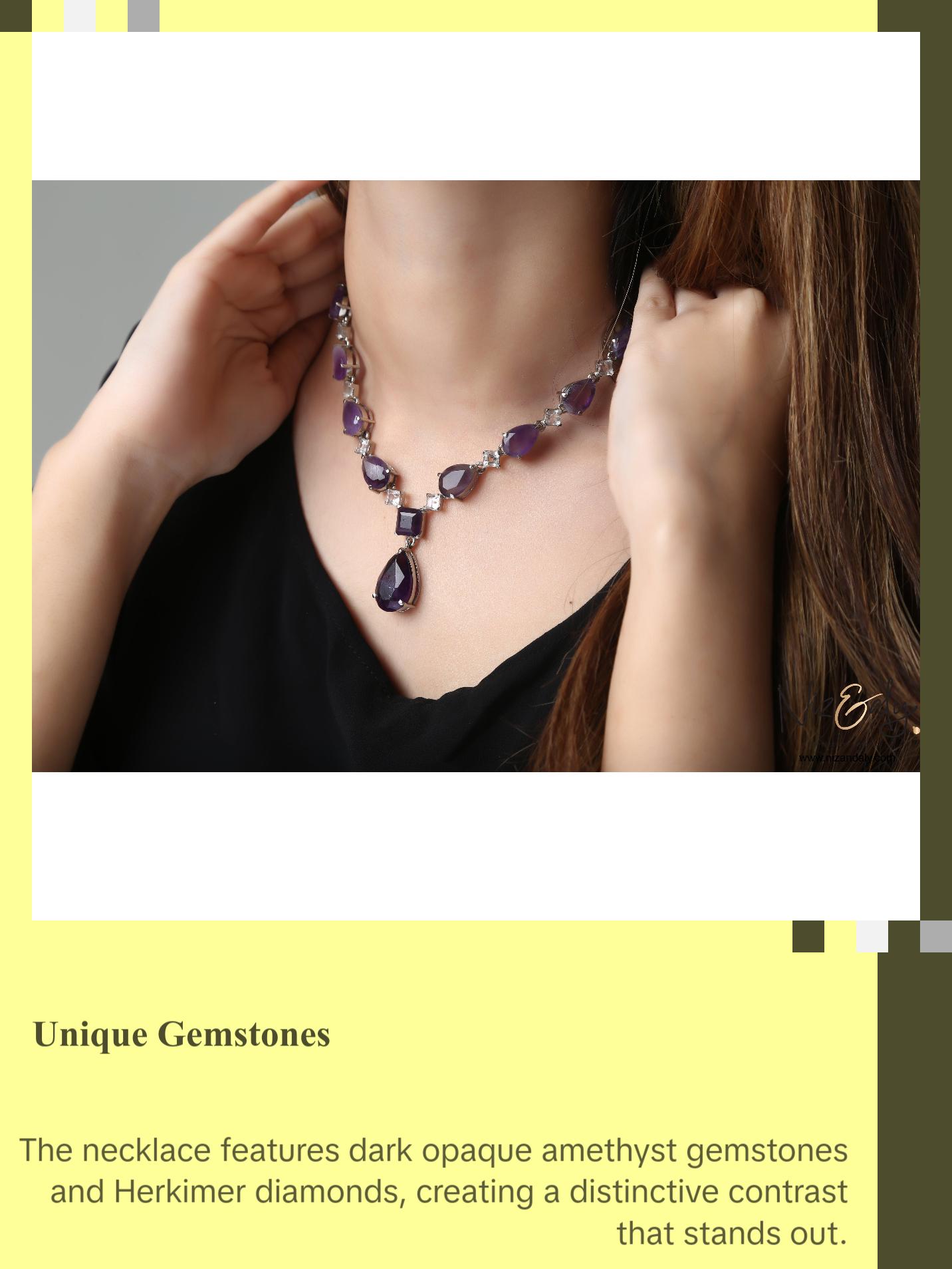 Stunning Droplet Cut Amethyst and Herkimer Diamond Necklace Set