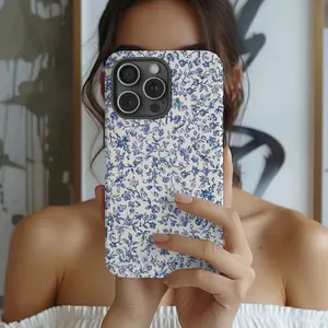 BELLA blue & white floral girly aesthetic summer spring florals trendy Premium Film 2 in 1 Phone Case - Durable, Shock Absorbing and Stylish Protection - Compatible with iPhone 16, 15, 14, 13, 12, 11, Plus, Pro, Pro Max, Perfect birthday gift for friends.