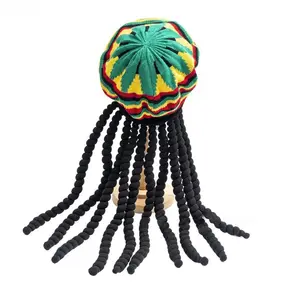 Jamaican Dreadlocks Hat Colorful Knit Beret Rainbow Braids Reggae Style Wool Wig Halloween Costume Accessories Boho Festival Headwear For Women Men